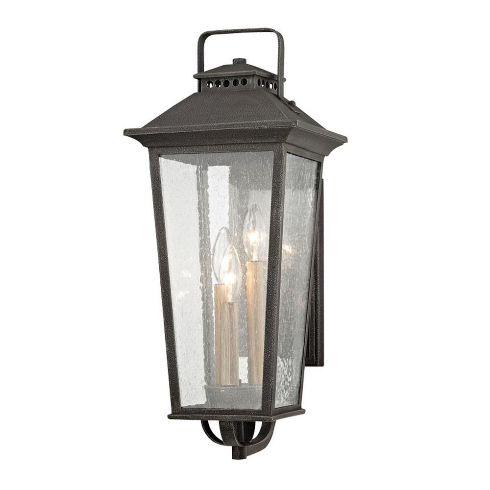 Pewter Outdoor Wall Lighting The Home Depot Parsons Field 3 Light Aged Pewter With Seeded Glass Outdoor Wall Mount Sconce