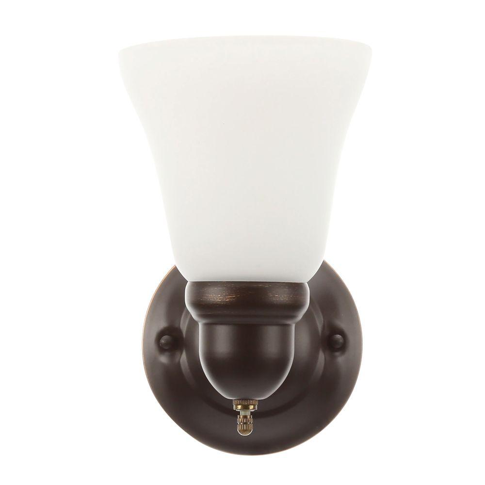 Hampton Bay 1Light Oil Rubbed Bronze Sconce with Frosted Opal Glass