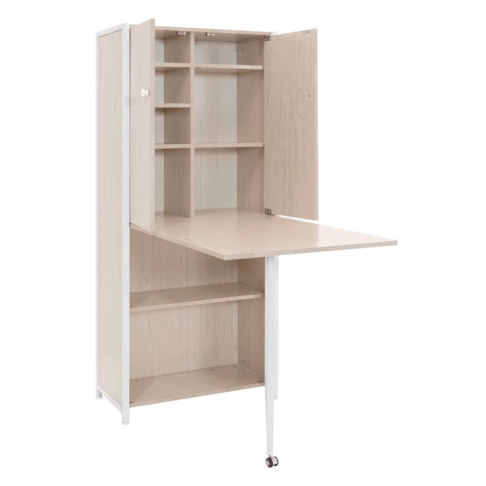 Sew Ready Armoire 58 5 In H X 24 5 In W X 12 In D Mdf Craft Or Home Office Storage Cabinet With Fold Out Table White Birch 13375 The Home Depot