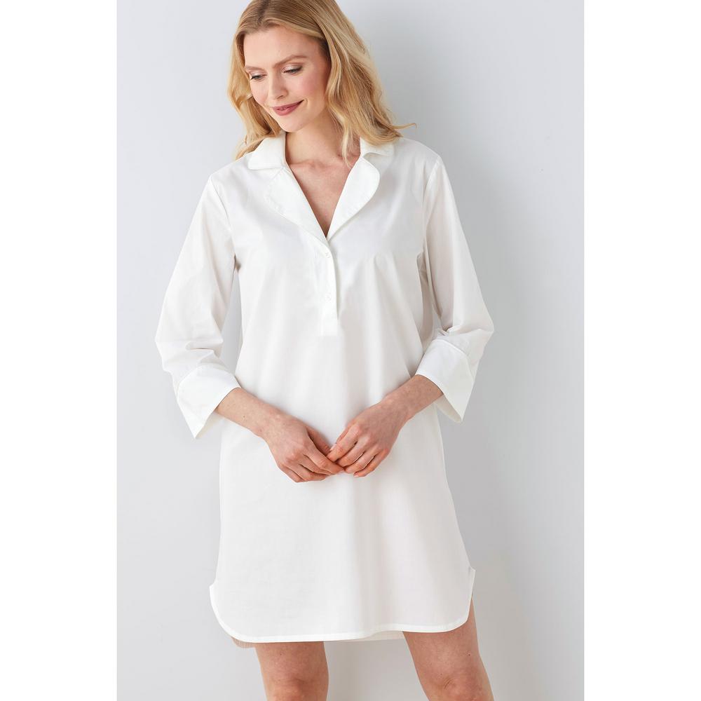 The Company Store Solid Poplin Cotton Women's Small White Nightshirt ...