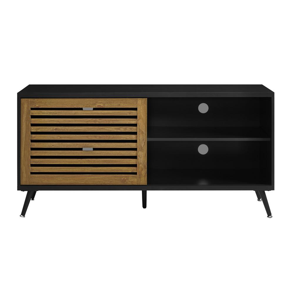 52 In Black And Barnwood Sliding Door Tv Console Media
