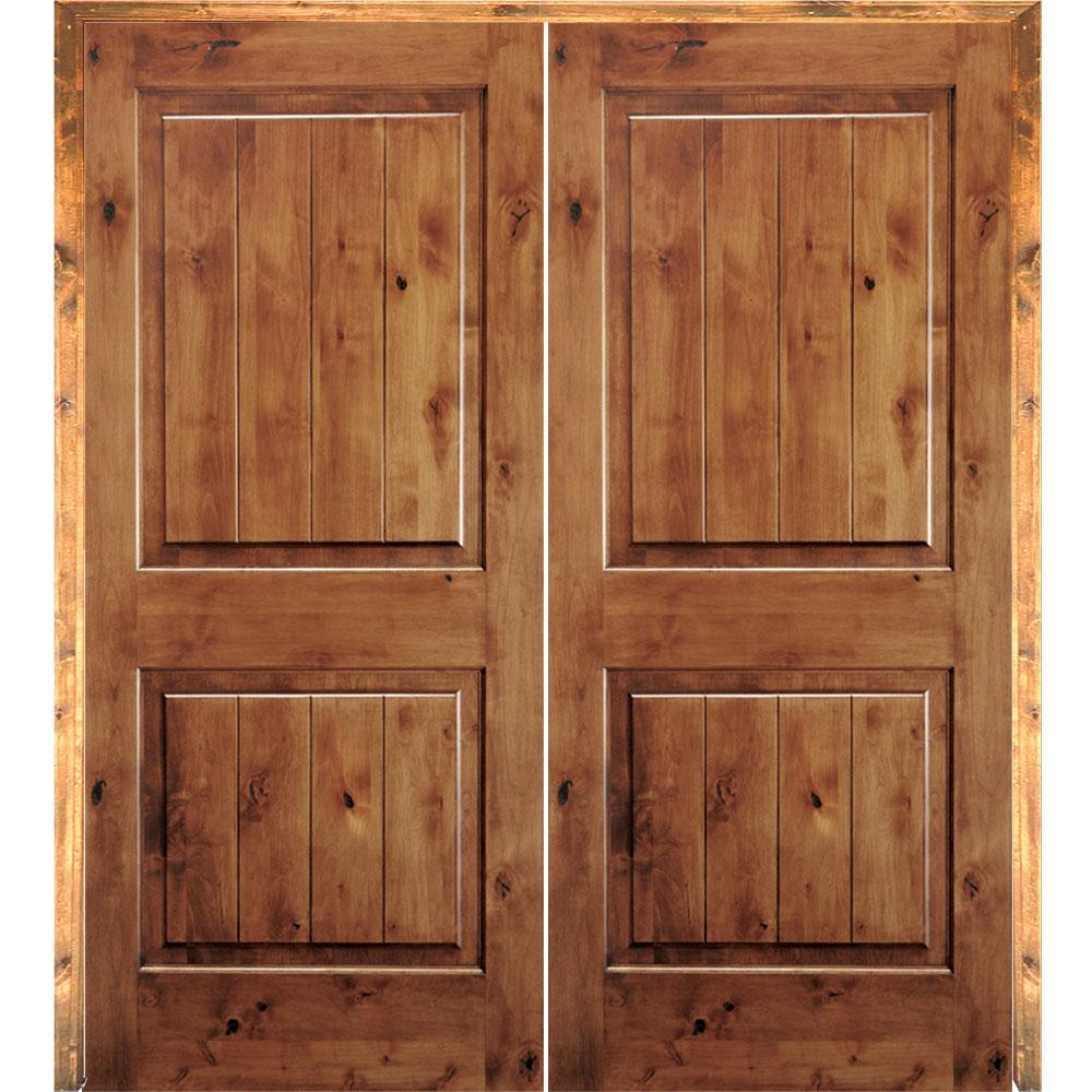 Krosswood Doors 48 in. x 80 in. Rustic Knotty Alder 2Panel SqTop w.VG