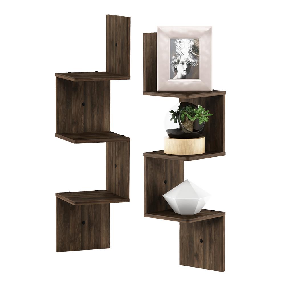 Furinno Walnut Wood Wall Mounted Shelves Shelving