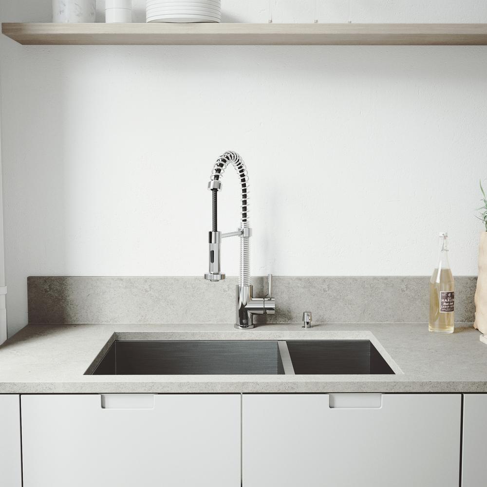 VIGO All-in-One 29 in. Endicott Stainless Steel 60/40 Double Bowl Undermount Kitchen Sink with Pull Down Faucet in Chrome