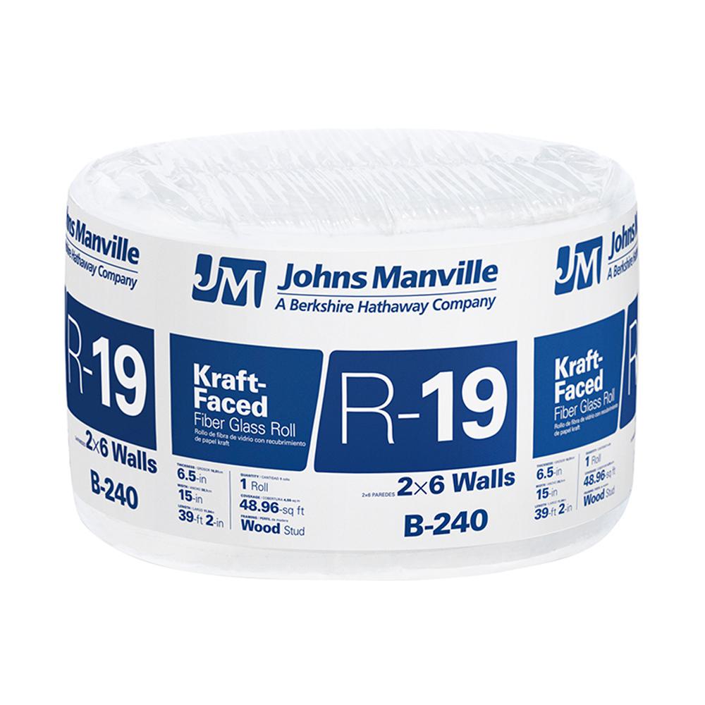 Johns Manville R-19 Kraft Faced Fiberglass Insulation Roll 15 In. X 39. ...