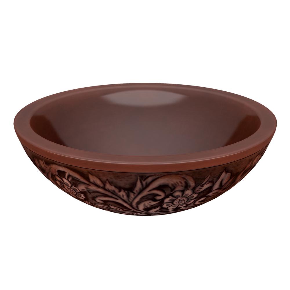 Anzzi Anchor 16 In Handmade Vessel Sink Polished Antique Copper With Fl Design Exterior