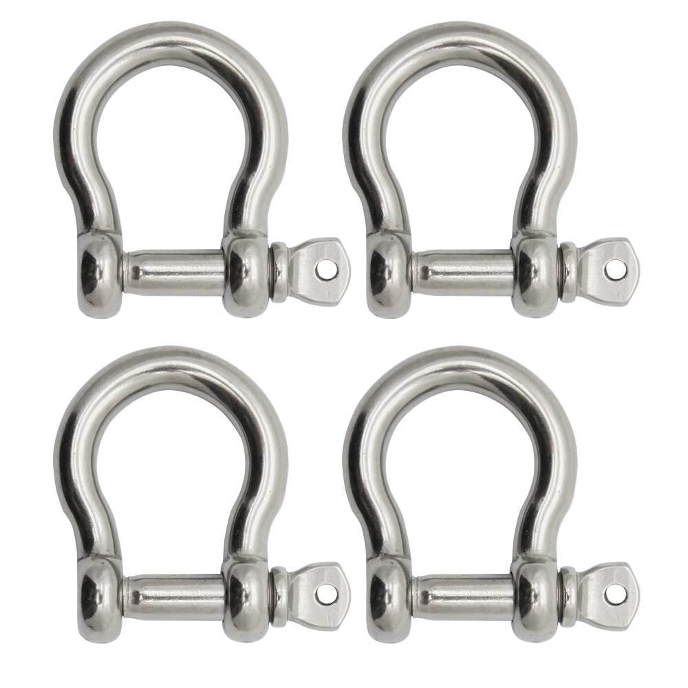 Each With a 3 Ton Capacity 3//4 Inch Stainless Steel Type 316 Bolt Type Anchor Shackles in a 4 Pack