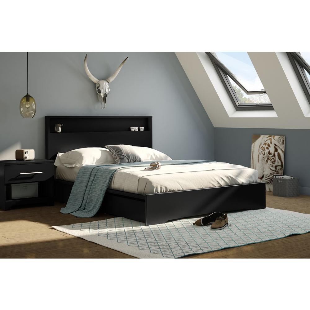 South Shore Basic 2 Drawer Queen Size Storage Bed In Pure Black