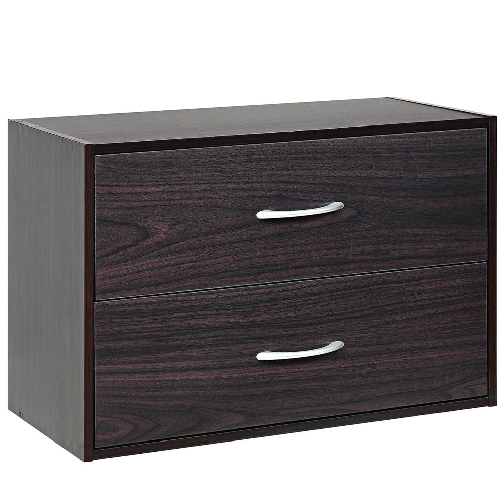 Costway 2Drawer Brown Chest of Drawers 12 in. D x 24 in. W x 16 in. H