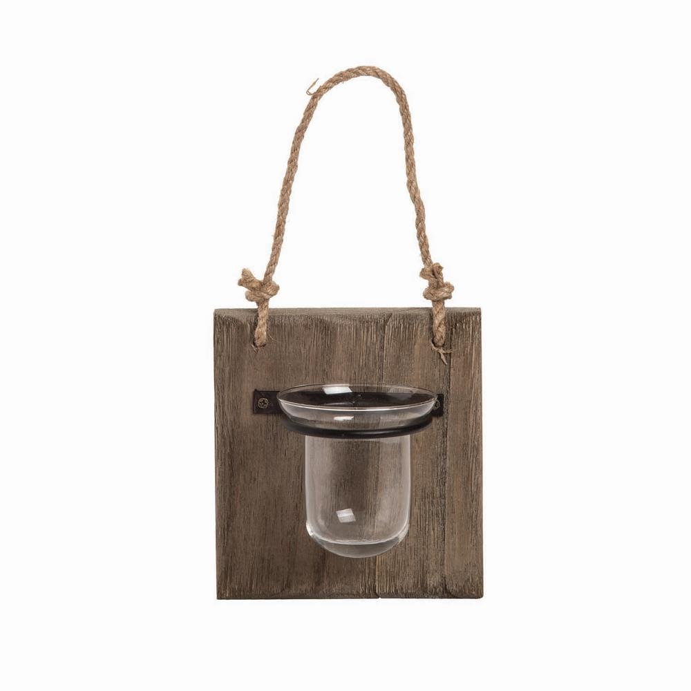 Unbranded Rustic Wood Hanging Glass Vase Fvas07423 The Home Depot