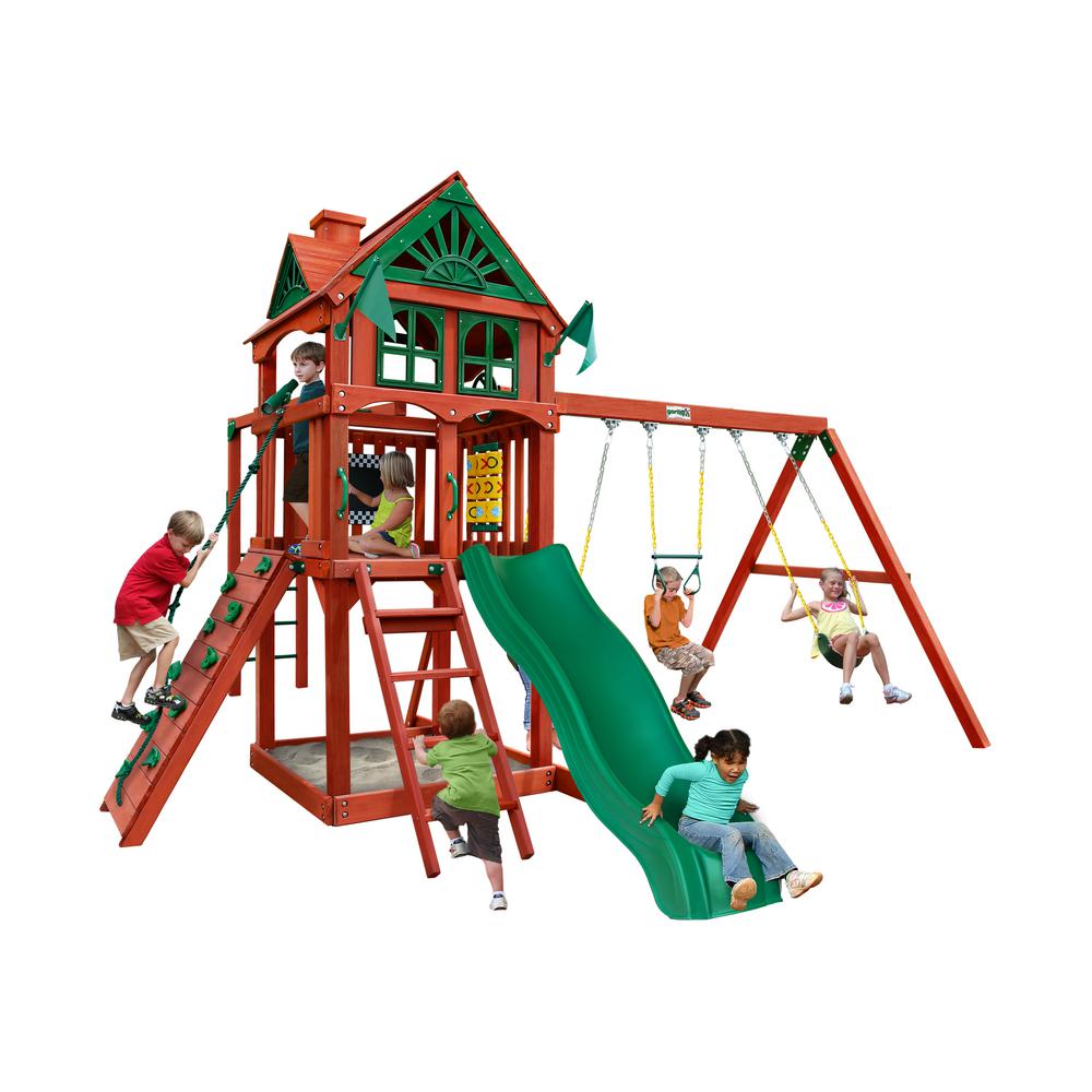 Gorilla Playsets Five Star Ii Wooden Swing Set With Monkey Bars And Rock Wall