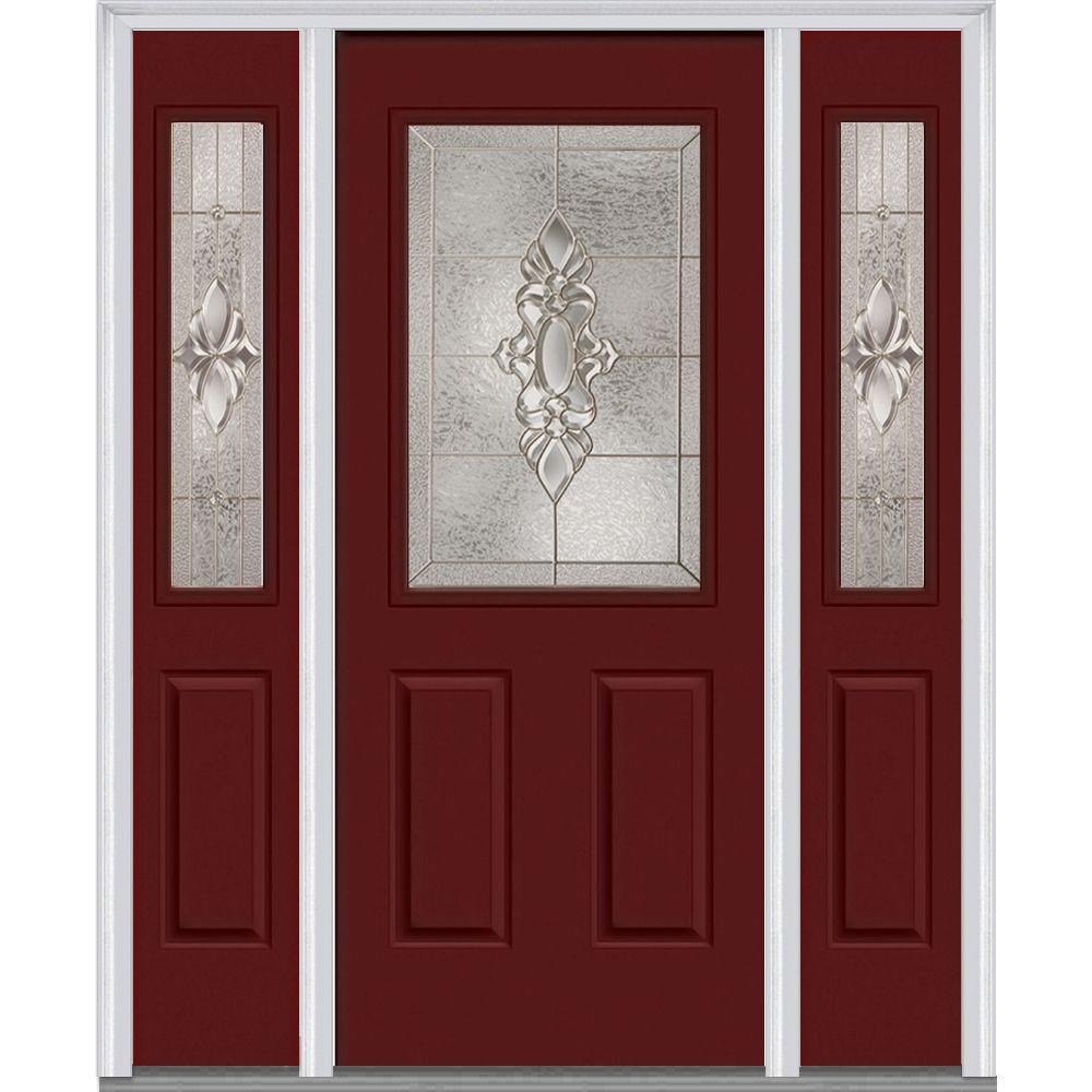 64 5 In X 81 75 In Heirlooms Left Hand 1 2 Lite Decorative Painted Fiberglass Smooth Prehung Front Door With Sidelites