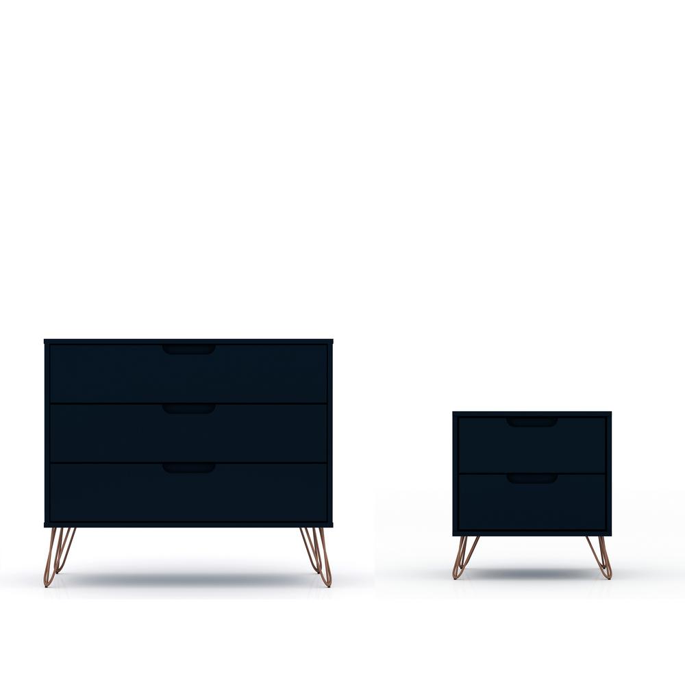 Luxor Intrepid 5 Drawer Tatiana Midnight Blue Mid Century Modern Dresser And Nightstand Set Of 2 104hd5 The Home Depot