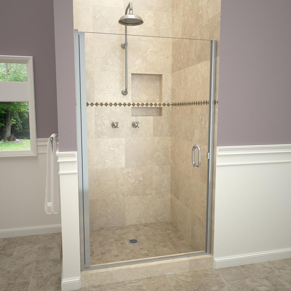 Redi Swing 1200 Series 33 In W X 76 H Semi Frameless Pivot H Semi Frameless Pivot Shower Door In Brushed Nickel With Pull Handle And Clear Glass