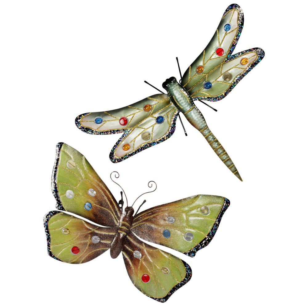 Design Toscano 18 In H Oversized Dragonfly And Butterfly Wall Sculptures Set Of 2 Mh913328 The Home Depot