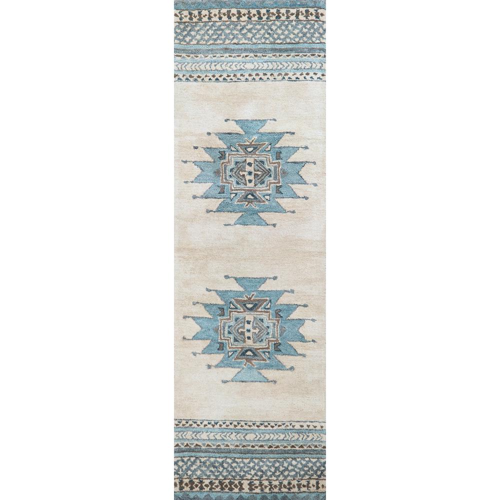 Ryder Light Blue Ivory 2 Ft 6 In X 8 Native American Tribal Runner Rug
