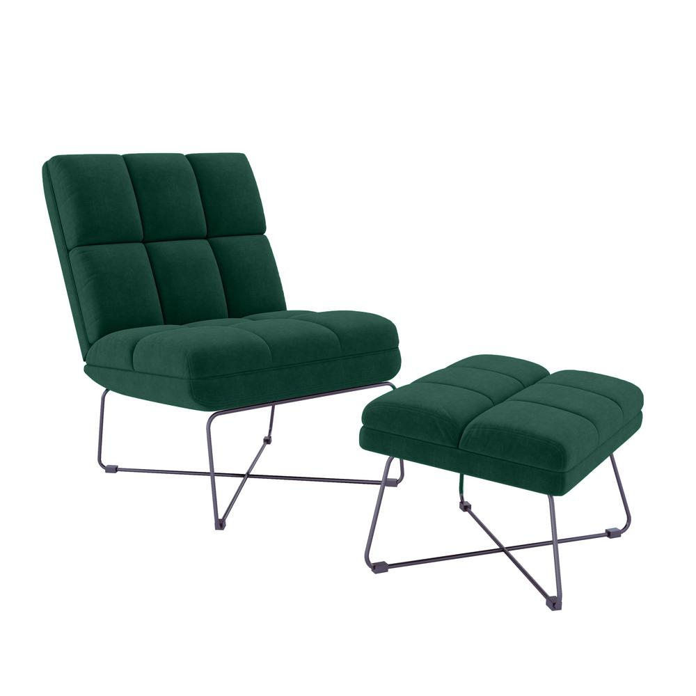 handy living wallis emerald green velvet modern armless chair and ottoman  seta153249  the home depot