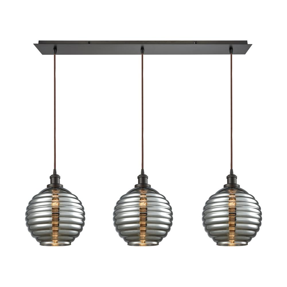 Titan Lighting Ridley 3 Light Oil Rubbed Bronze Linear Pan With Ridley 3 Light Oil Rubbed Bronze Linear Pan With Smoke Plated Beehive Glass Pendant