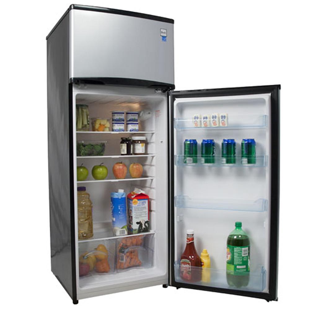 Avanti 7 4 Cu Ft Apartment Size Top Freezer Refrigerator In Black And Platinum Ra7316pst The Home Depot