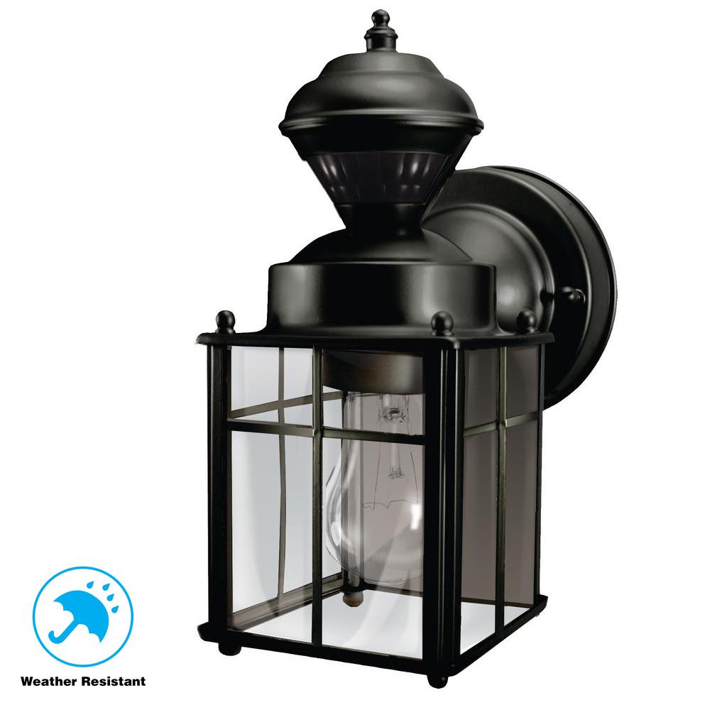 Timer Outdoor Sconces Wall Lighting The Home Depot Bayside Mission 150 Black Motion Sensing Outdoor Lantern