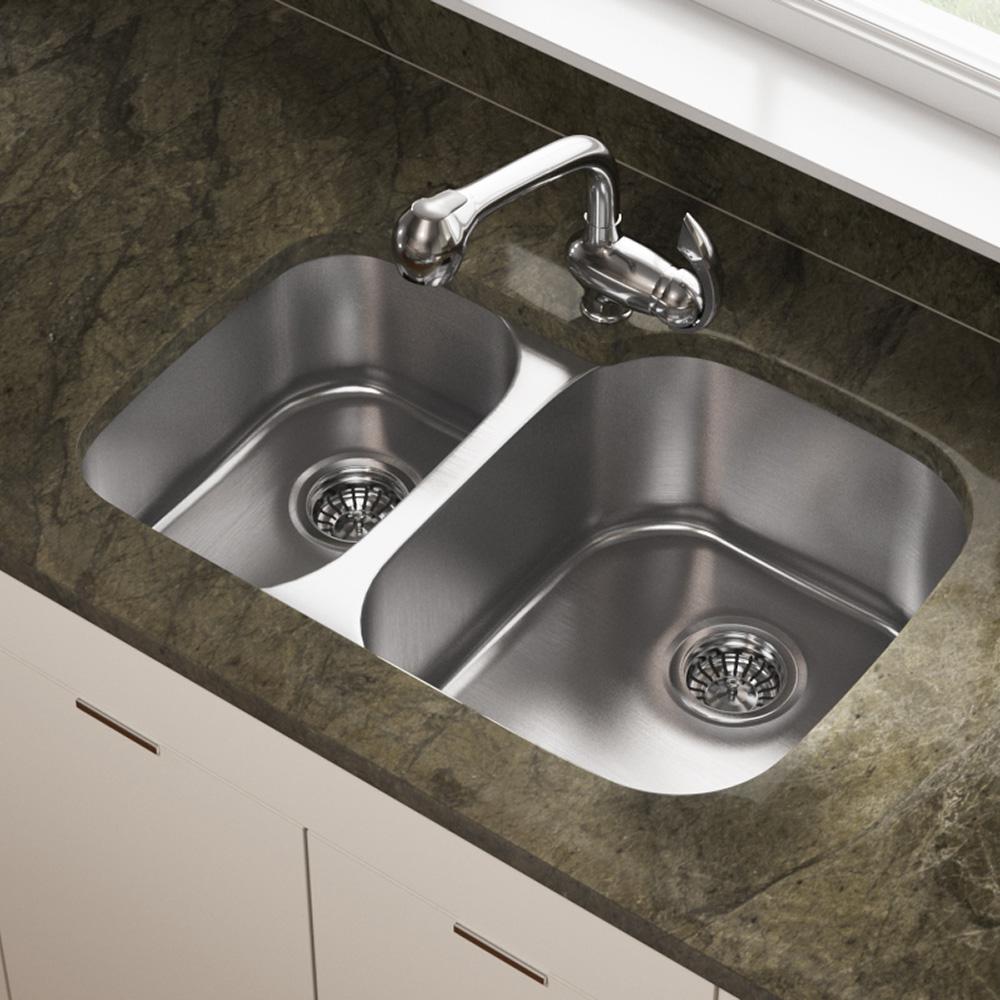 MR Direct Undermount Stainless Steel 29 in. Double Bowl Kitchen Sink Mr Direct Gauge Undermount Stainless Steel Bowl Kitchen Sink