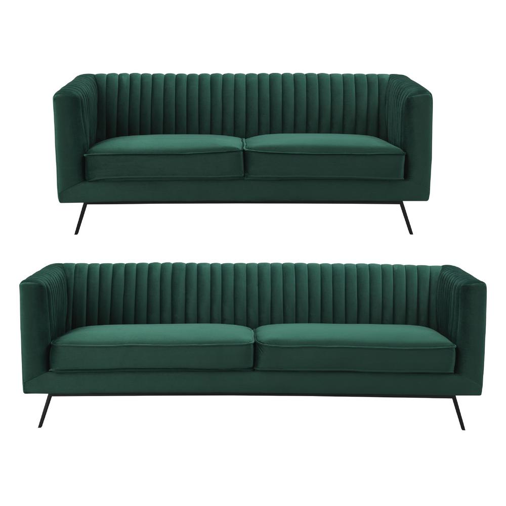 Hunter Green Furniture The Home Depot Vandam 2 Piece Hunter Green Velvet 3 Seat Sofa And Loveseat
