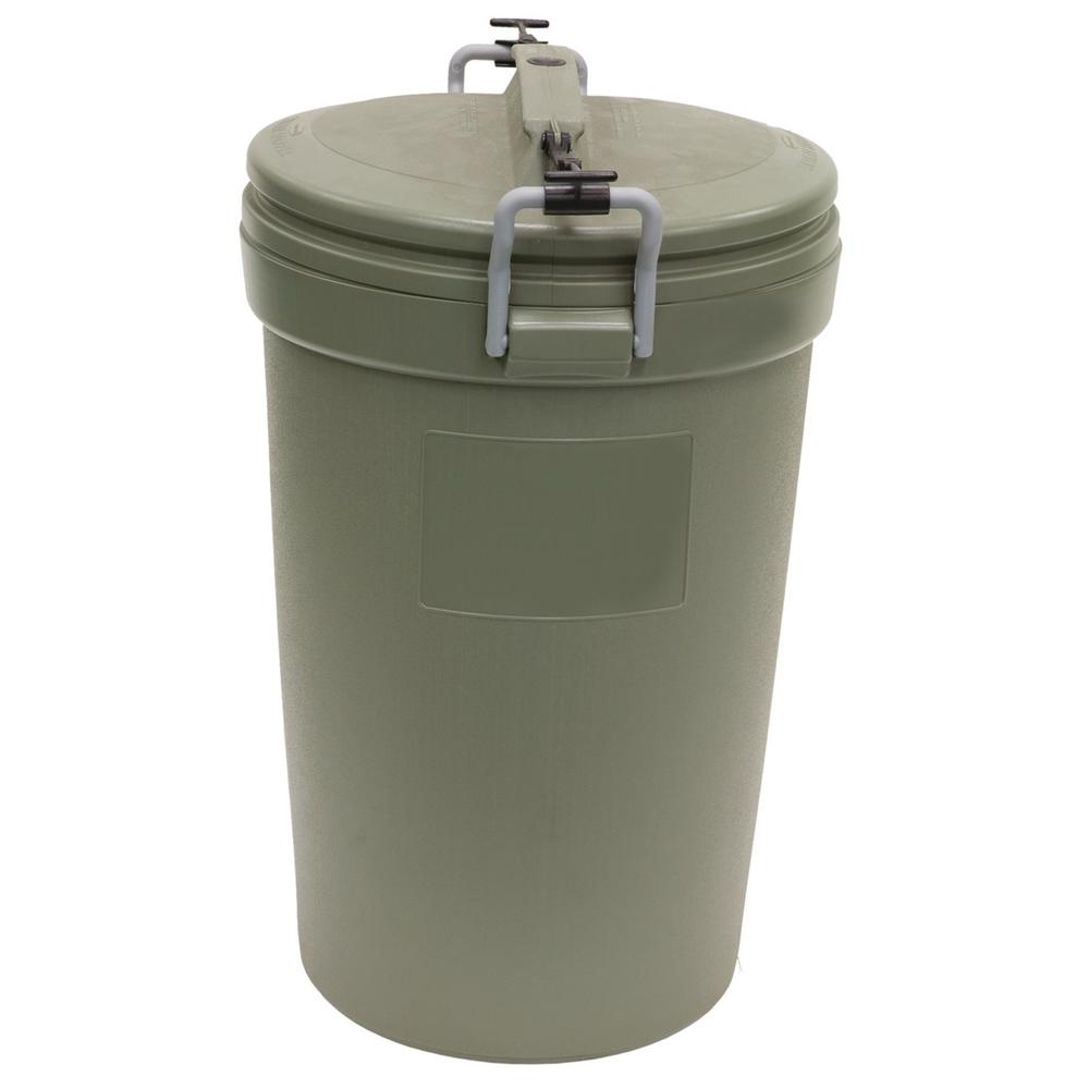 Outdoor Trash Can 32 Gal Olive Steel Lid Plastic Container Waste Bin