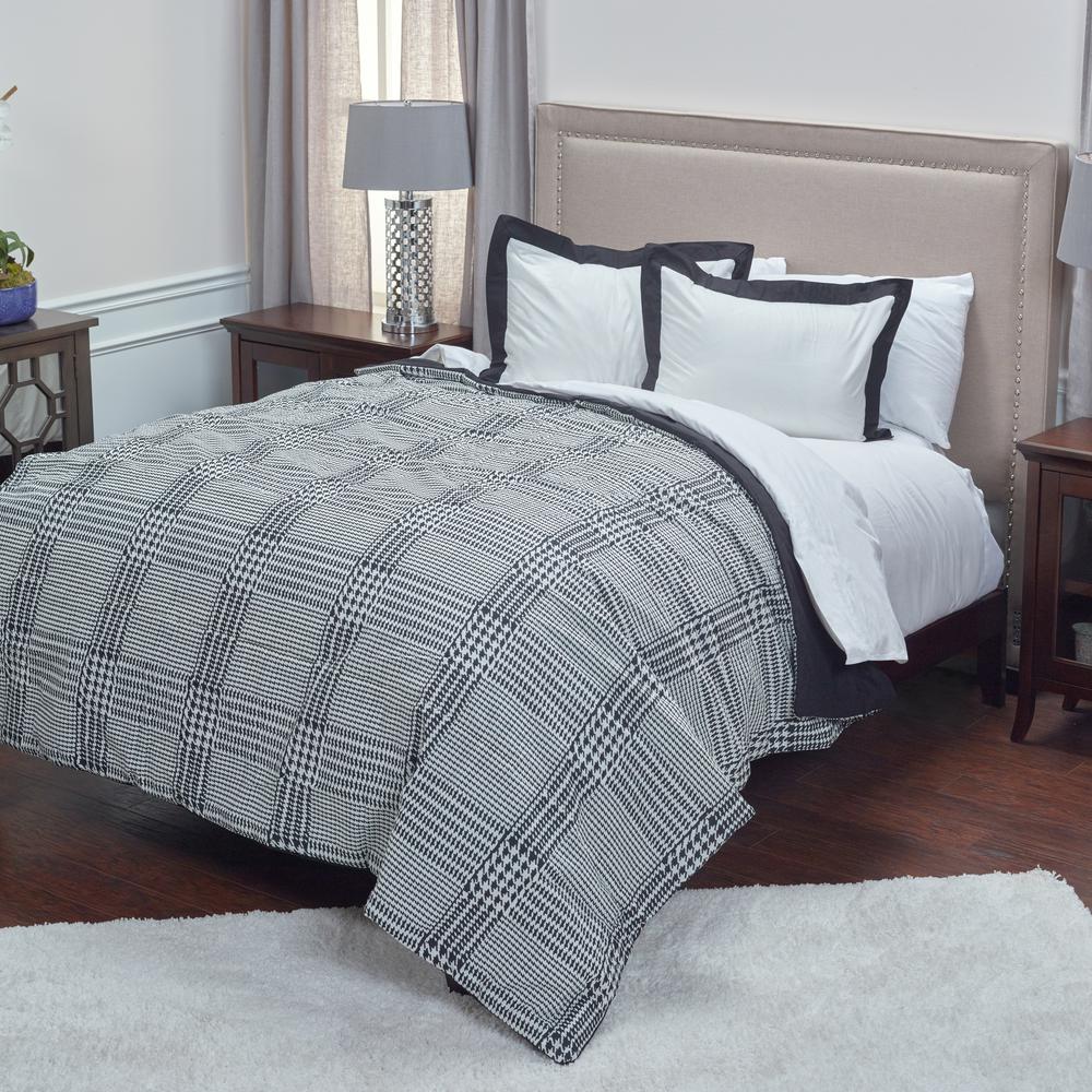 Rizzy Home Black Houndstooth Pattern 3 Piece King Bed Set