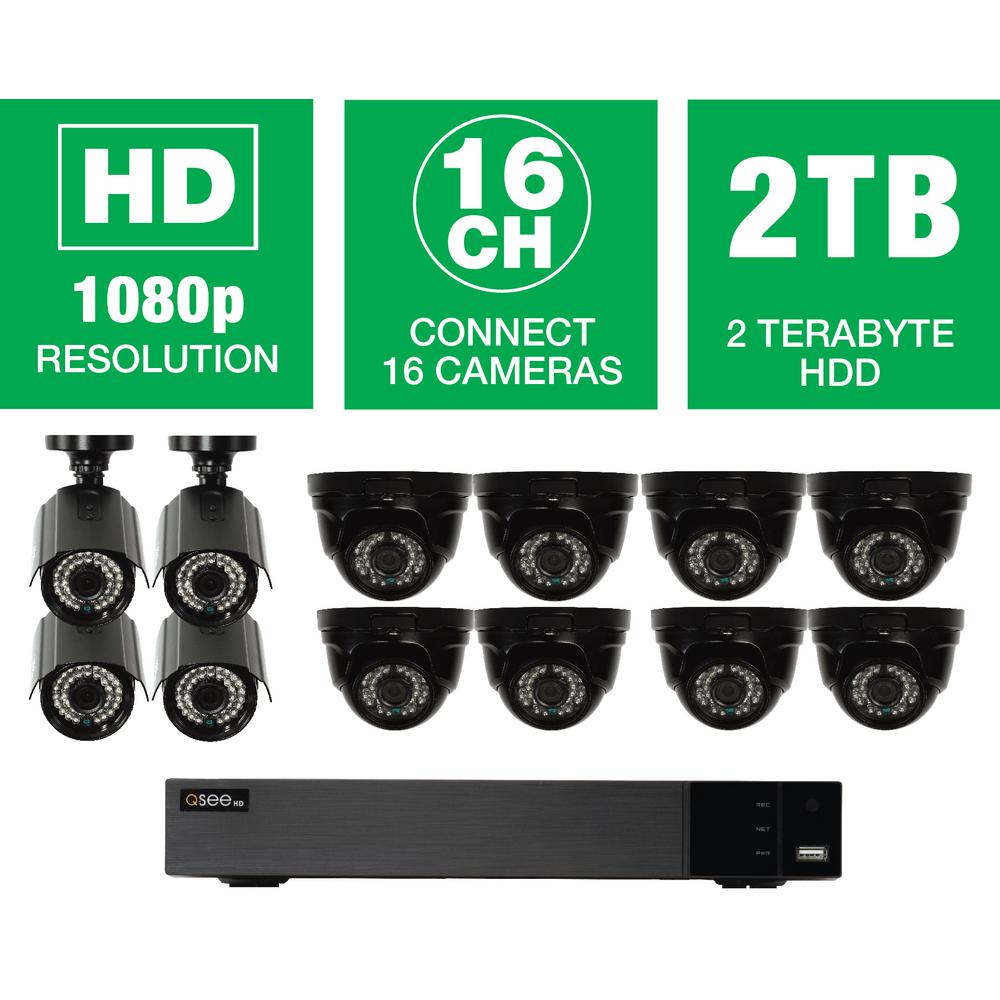 Q-SEE 16-Channel 1080p Indoor/Outdoor Surveillance 2TB DVR System with (