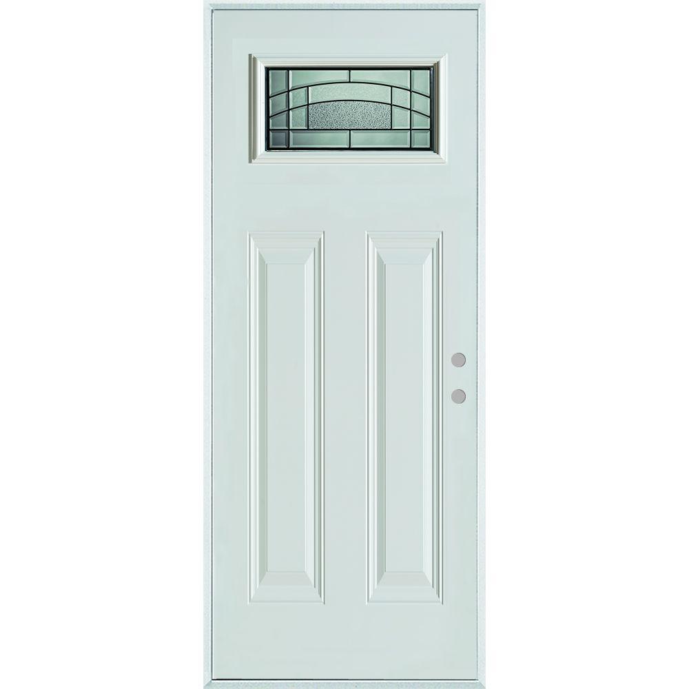 Stanley Doors 32 In X 80 In Chatham Patina Rectangular 1 Lite 2 Panel   Prefinished White Patina Glass Caming Stanley Doors Doors With Glass 1538a A 32 L P 64 1000 