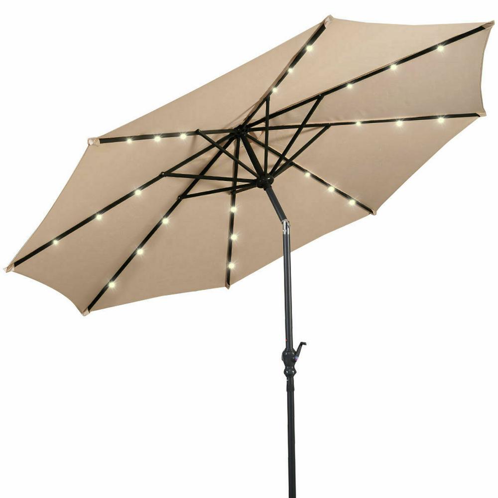 Costway 10 ft. Steel Market Tilt Patio Solar Umbrella LED with Crank in