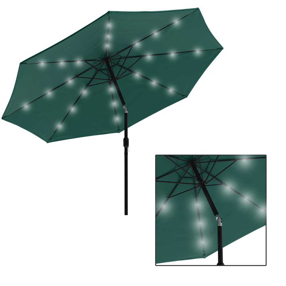 Pure Garden 10 Ft Aluminum Market Solar Tilt Led Lighted Patio Umbrella In Green Hw1500211 The Home Depot