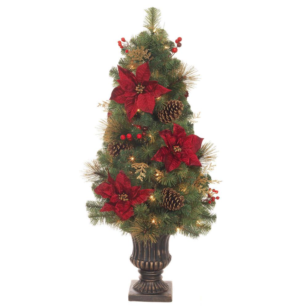 Home Accents Holiday 4 ft. Poinsettia Potted Artificial Christmas Tree