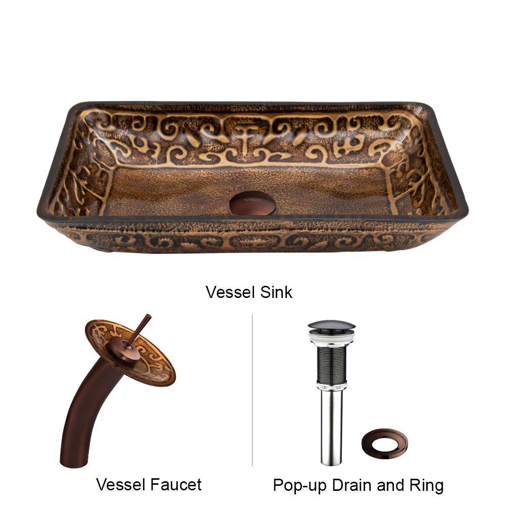 Yellow Bathroom Sinks Bath The Home Depot Rectangular Glass Vessel Sink In Golden Greek With Waterfall Faucet Set Oil Rubbed Bronze