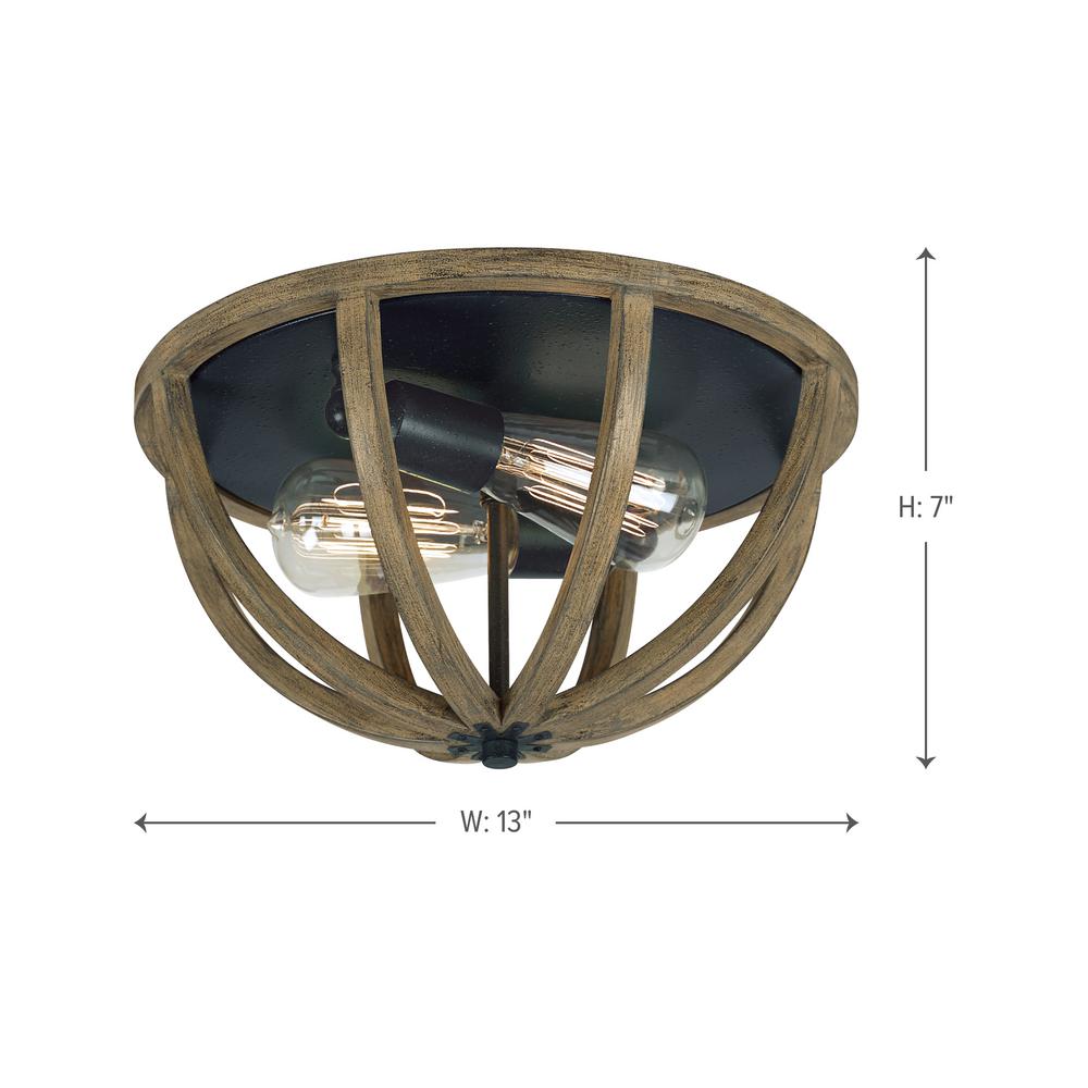 Feiss Allier 13 In W 2 Light Metal Painted Weathered Oak Wood