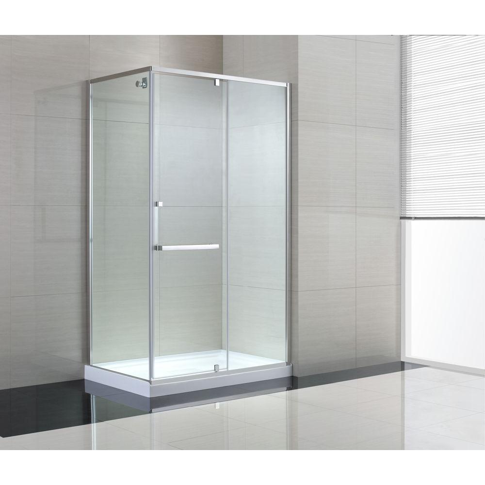 Schon Brooklyn 48 In X 79 In Semi Framed Corner Shower Enclosure With Pivot Shower Door In Chrome And Clear Glass