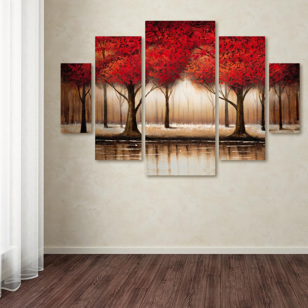 Trademark Fine Art 40 In X 58 In Parade Of Red Trees By Rio Printed Canvas Wall Art Ma0301 P5 Set The Home Depot