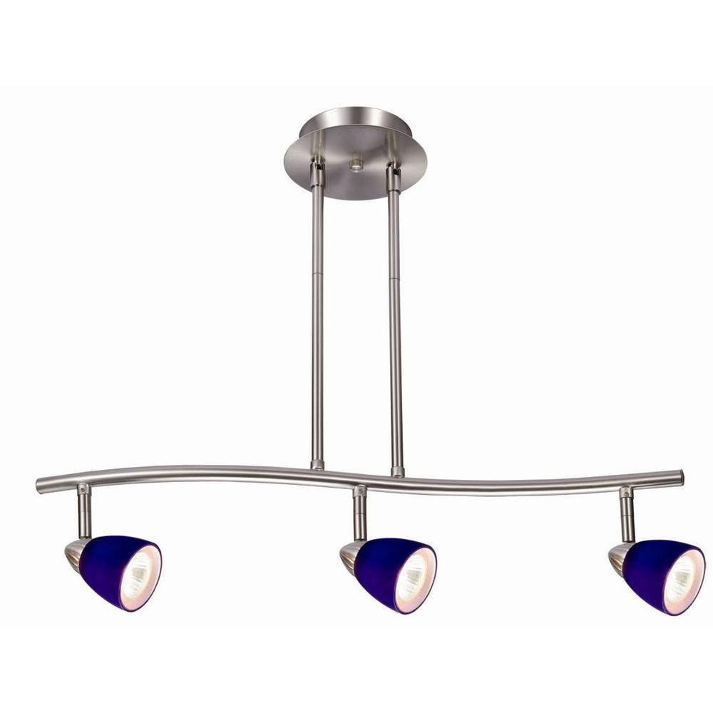 Design House Track Lighting The Home Depot Gibson 3 Light Satin Nickel Rail Lighting With Blue Glass Shades