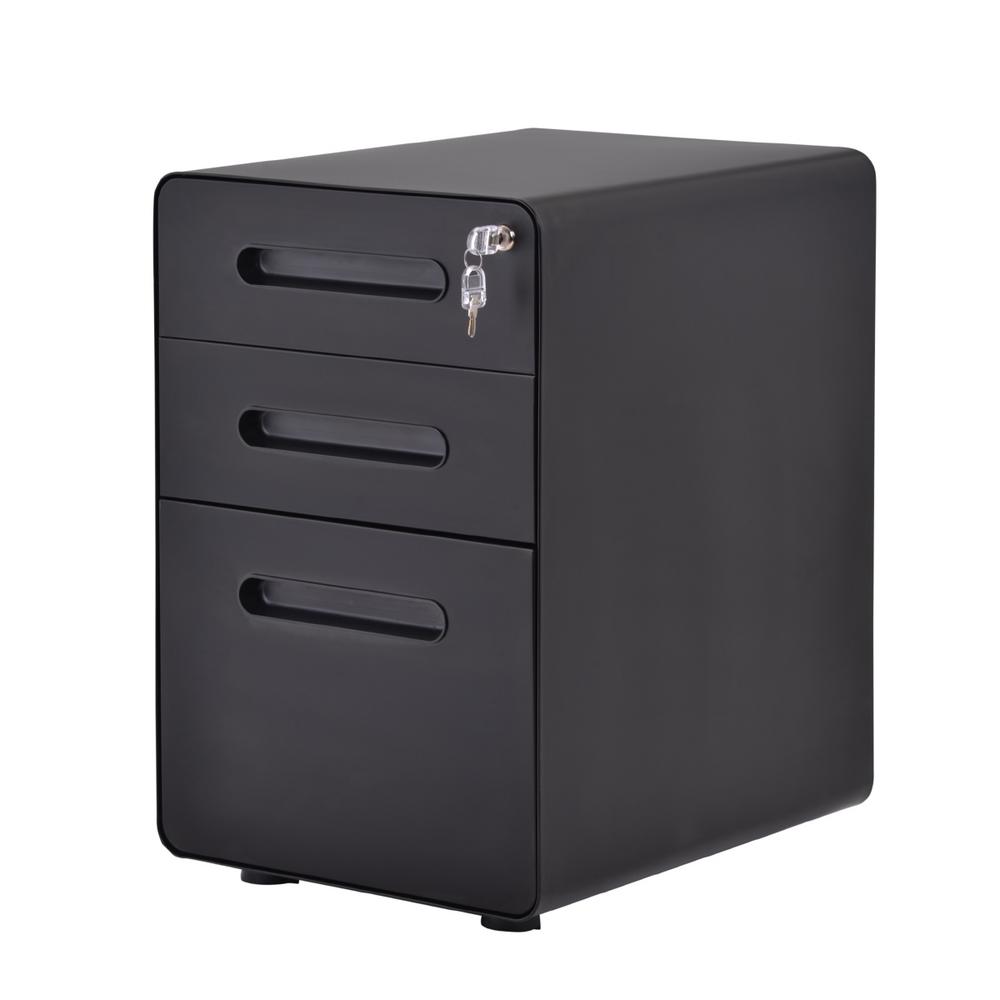 Boyel Living Black Metal Storage Decorative Vertical File Cabinet 3 Drawer With Lock Mobile Pedestal Under Desk Wfwf191010aab The Home Depot