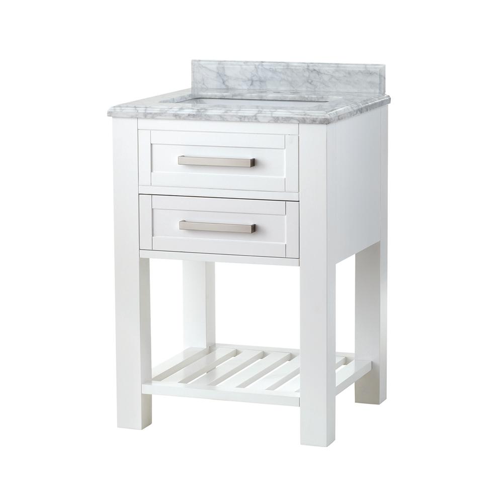 Home Decorators Collection Paige 24 In W X 22 In D Bath Vanity In White With Marble Vanity Top In Carrara White Paige 24 Vanity The Home Depot