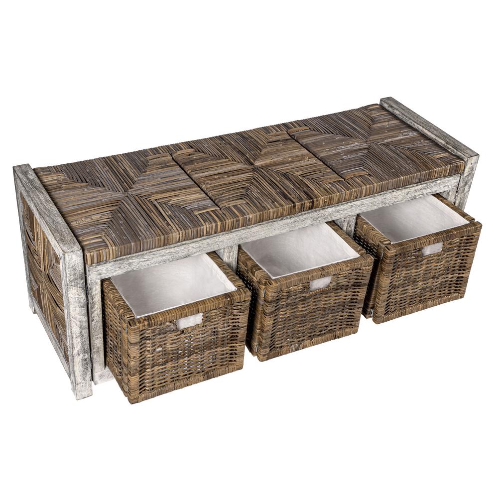 Happimess Rustic 43 3 3 Drawer Wicker Storage Bench Gray