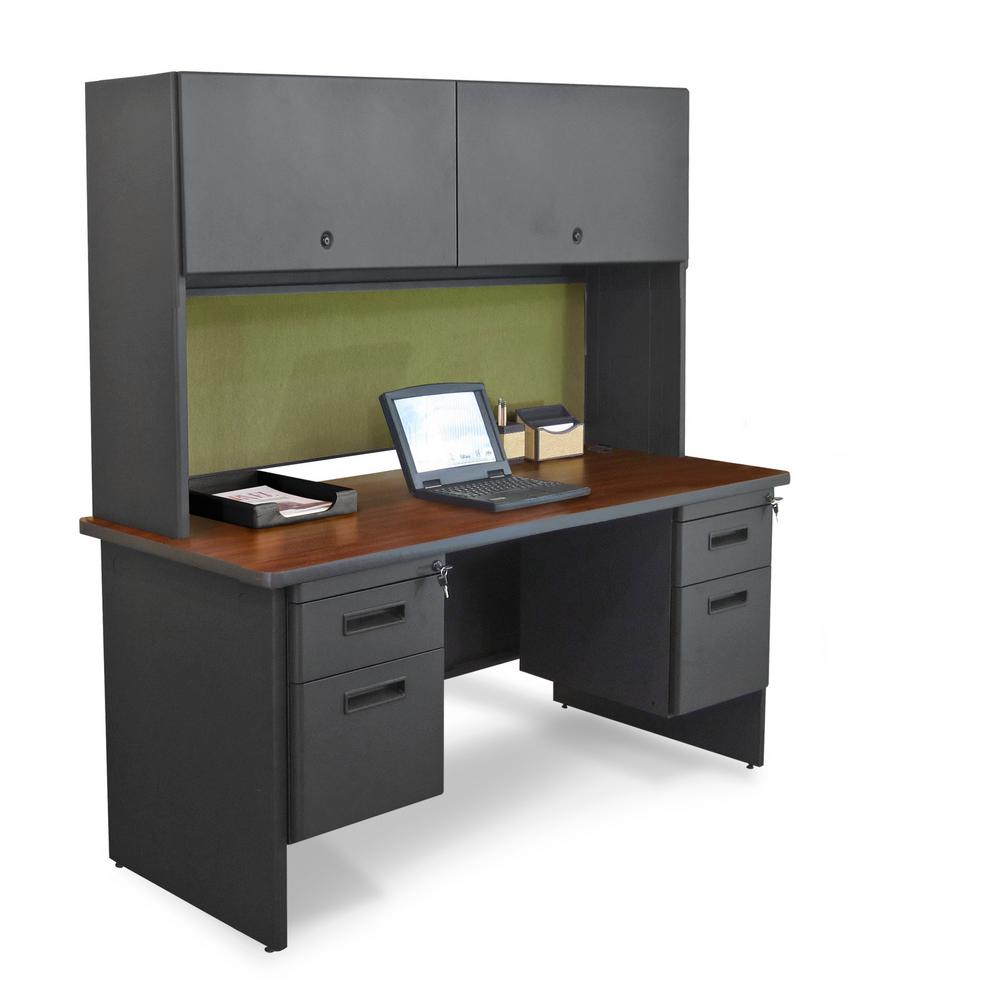 Luxor Silver and Dark Walnut Desk with WheelsSTANDE60AG/DW The