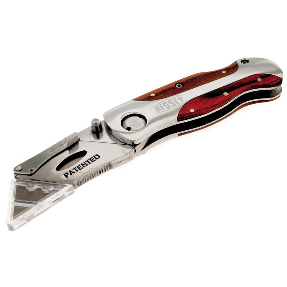 Bessey Folding Utility Knife with Wood Inlay Handle by BESSEY