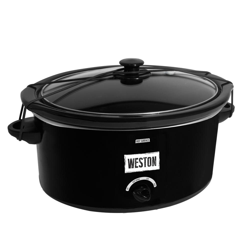8 Qt, Slow Cooker with Lid Latch Strap, Black