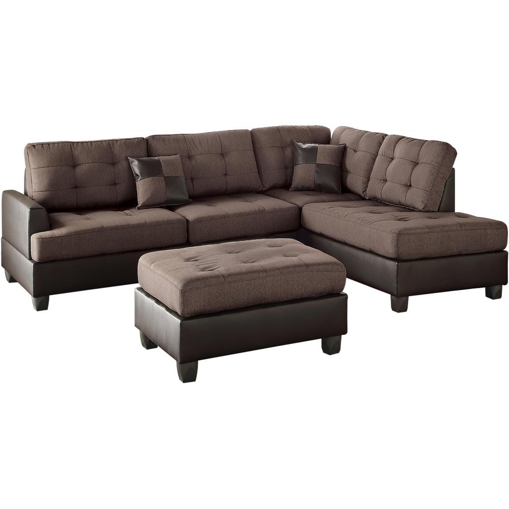 Venetian Worldwide Madrid 3 Piece Chocolate Reversible Sectional Genoa 3 Piece Sectional Sofa In Chocolate With Ottoman