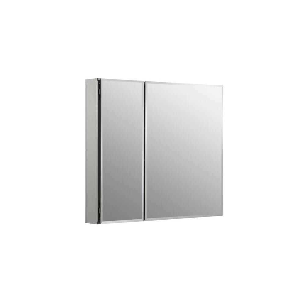 30 in. W x 26 in. H Two-Door Recessed or Surface Mount Medicine Cabinet in Silver Aluminum