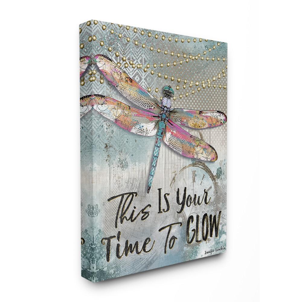 16 In X 20 Blue Lights This Is Your Time To Glow Dragonfly By Artist Jennifer Lambein Canvas Wall Art