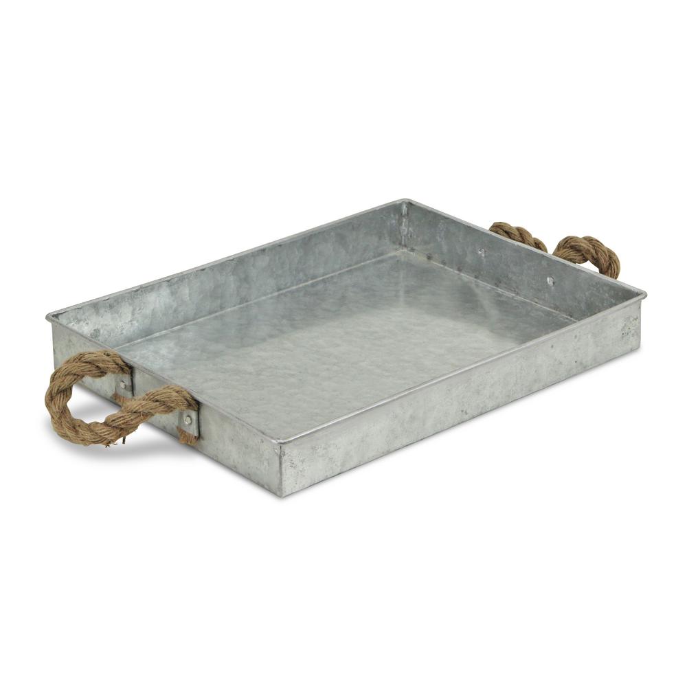 Galvanized Metal Rectangular Tray With Rope Handle Galvanized Metal Rectangular Tray With Rope Handle