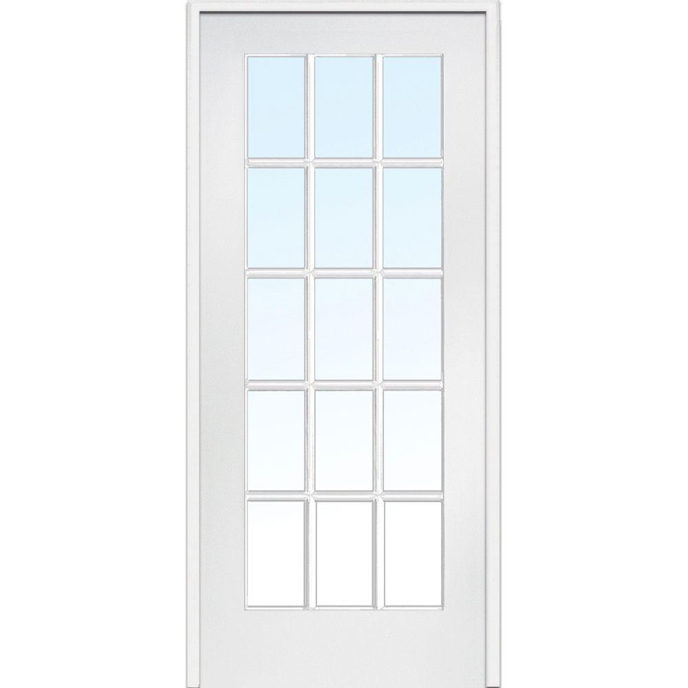 Mmi Door 30 In X 80 In Left Handed Primed Composite Clear Glass 15 Lite True Divided Single Prehung Interior Door