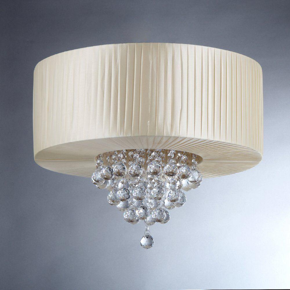 Warehouse Of Tiffany Vanilla 4 Light Silver Chrome Crystal Hanging Warehouse Of Tiffany Vanilla 4 Light Silver Chrome Crystal Hanging Chandelier With Fabric Shade